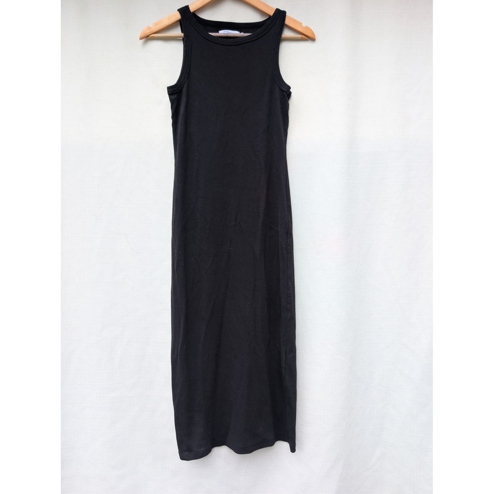 MSCH Copenhagen Rasmia Dress Womens XS Black Ribbed Organic Cotton Midi